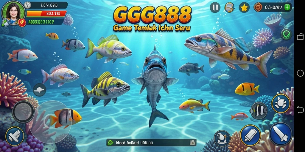 Screenshot gameplay GGG888 menunjukkan aksi menembak ikan yang seru.