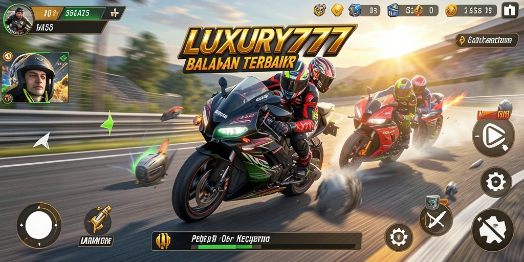 Screenshot gameplay LUXURY777 menampilkan balapan motor yang menegangkan dan grafis yang memukau.