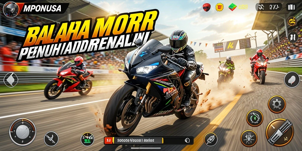 Gameplay MPONUSA dengan balapan motor yang seru dan mendebarkan.