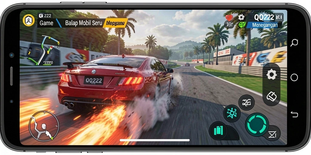 Gameplay QQ222 yang mendebarkan dengan balapan mobil yang cepat.