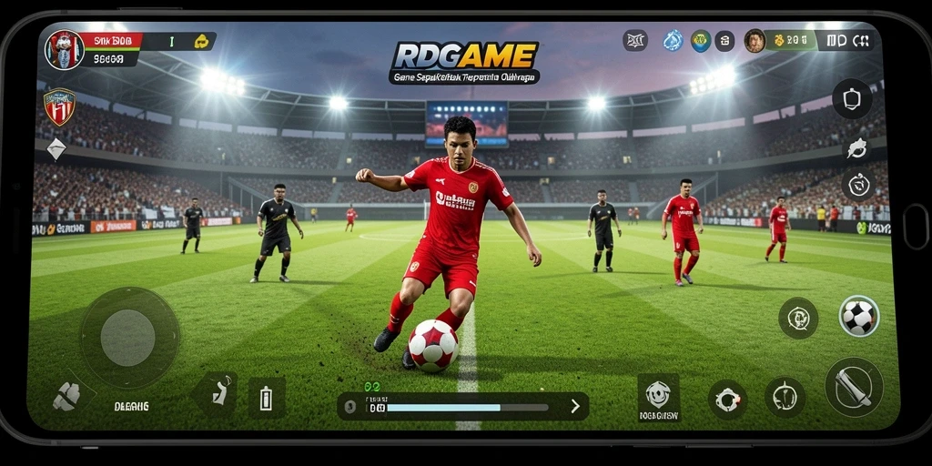 Screenshot RPGAME menampilkan aksi seru dalam permainan sepak bola.
